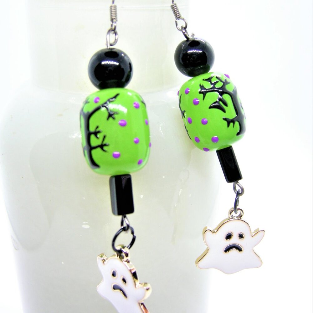 Spooky Trees lampwork earrings - purple, green or mix & match - Picture 5 of 13